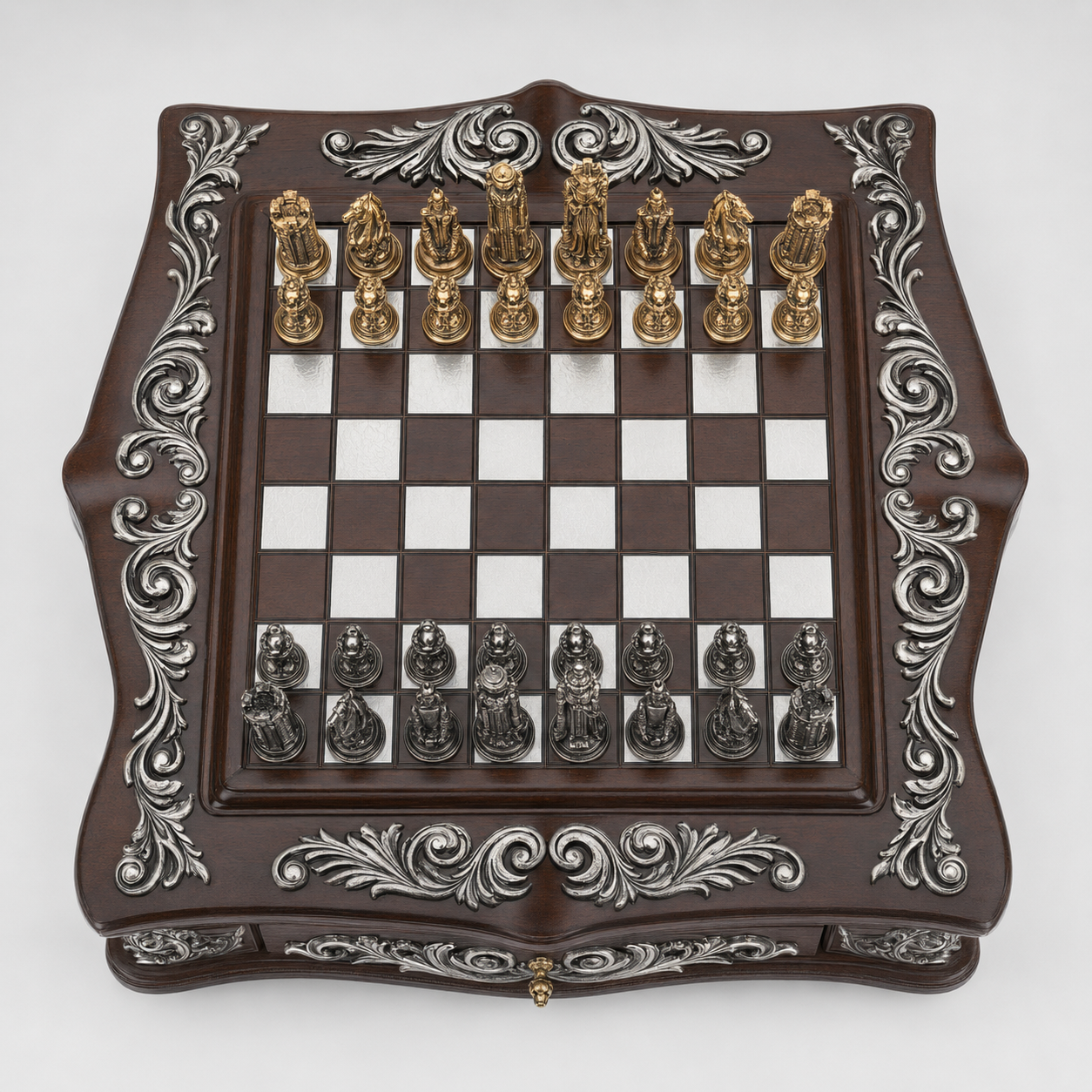 Imperial Lion luxury chess set overhead view