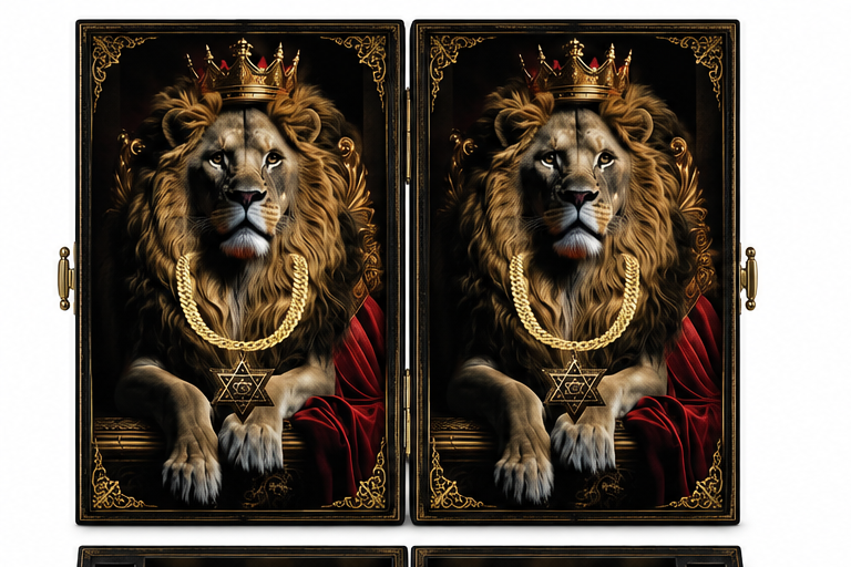 Luxury black and gold backgammon case with crowned lion artwork