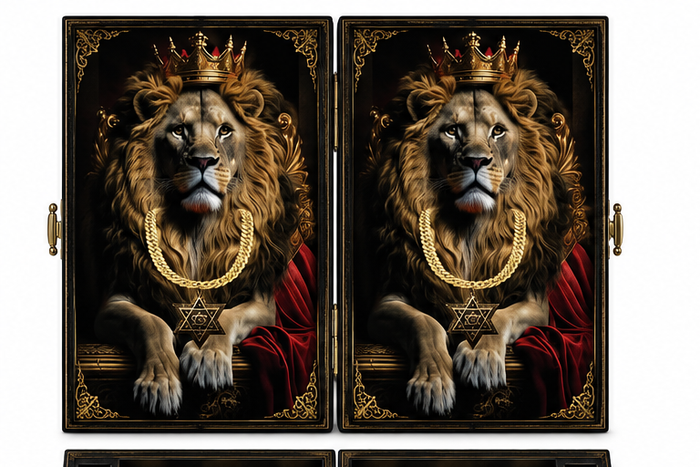 Luxury black and gold backgammon case with crowned lion artwork