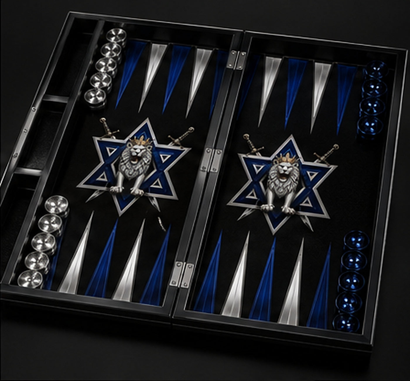 Wide view of Lion of Zion Carbon Elite backgammon playing surface